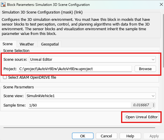 Simulation 3D scene configuration block mask