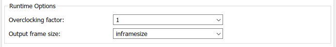 Runtime Options section of the FIL Frame To Samples block parameters.