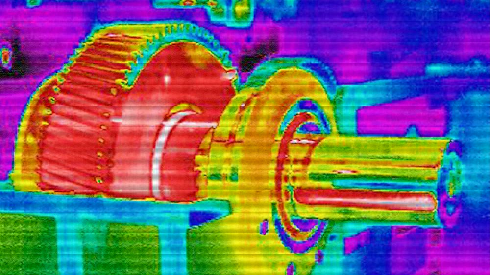 Infra red heat image hot gears in factory.